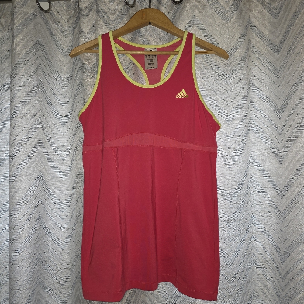 Adidas Bright Pink Athletic Tank with Neon Yellow Accents Size Large